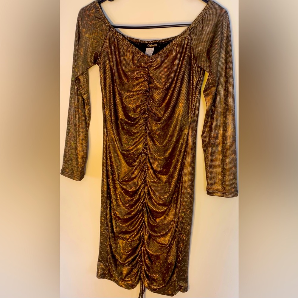 Metallic Bronze Off the Shoulders Party Dress